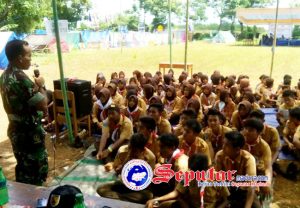 TNI Sumenep Cekoki Peserta Perkemahan Perkomsi 3 Gudep Talango Soal Wasbang