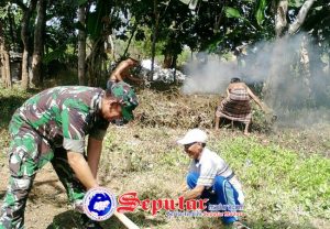 Cinta Lingkungan Babinsa Koramil Ambunten Ajak Warga Bersih- Bersih